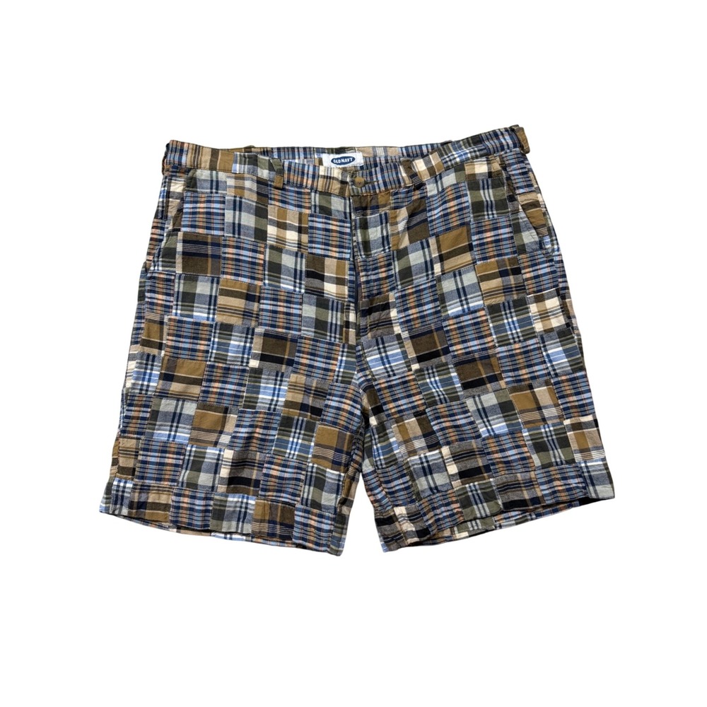 Y2K Old Navy Patchwork Madras Plaid Shorts Men's 40 100% Cotton Preppy